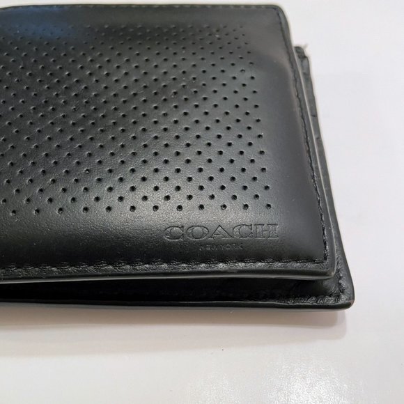 Coach New York Black Perforated Leather Bifold Wallet & Removable Compact Wallet - Picture 3 of 14